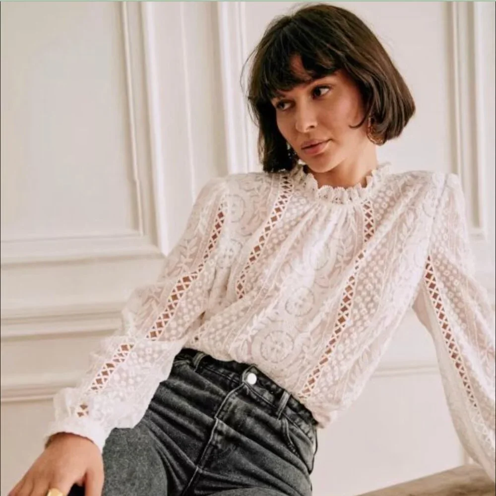 SOLD // Sézane RARE 'Valentine' Blouse in Ecru Size 40/US 8 - Picture 1 of 5
